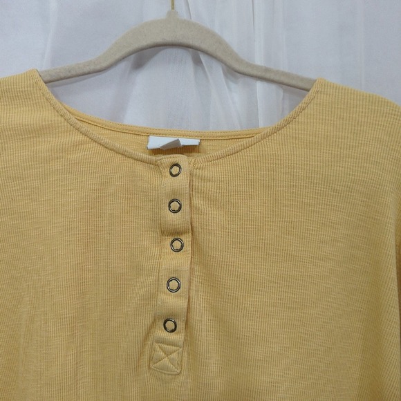 J Jill Rib Knit Henley Womens Large Yellow Long Sleeve Top - Picture 5 of 6